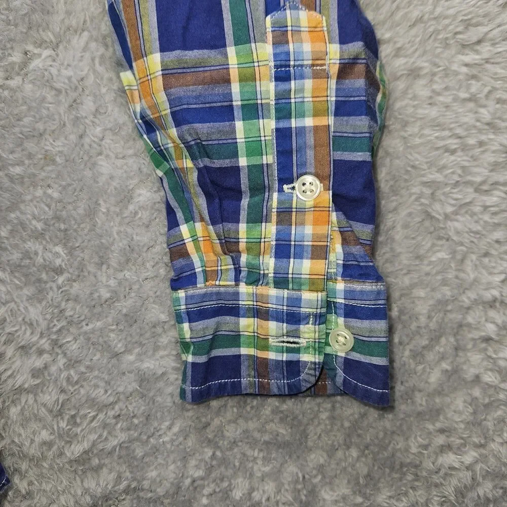 Ralph Lauren Boys Blue Orange Plaid Shirt Size 16/18 Button Down Longsleeve Prep